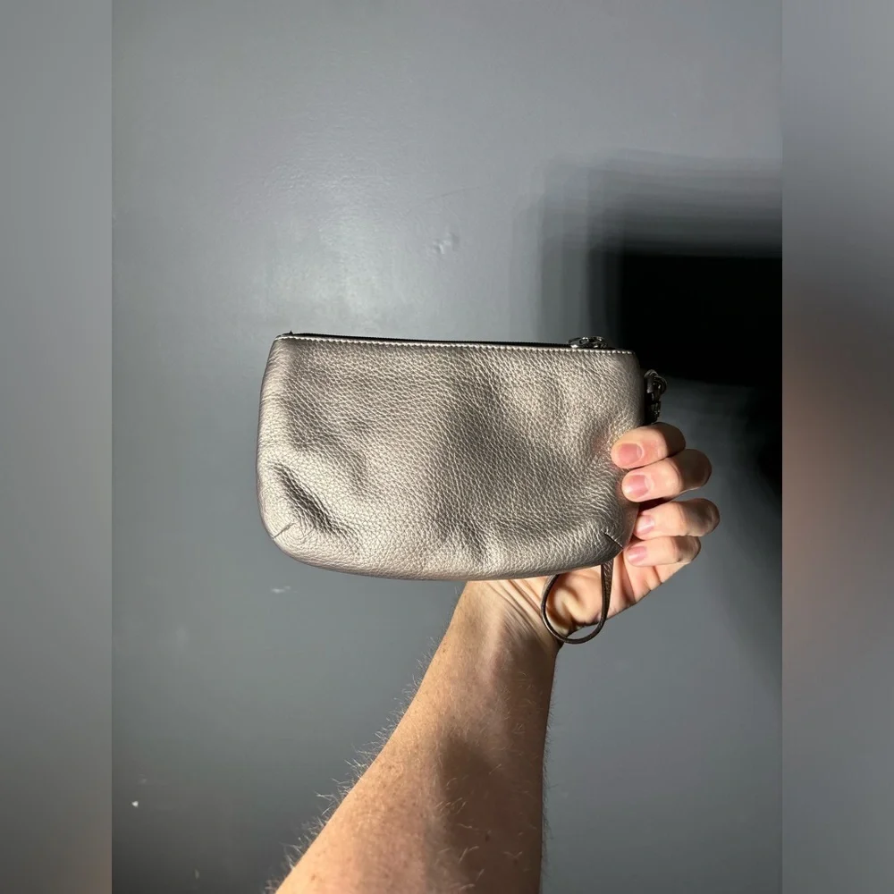 Coach Silver Pebbled Leather Zip Wristlet